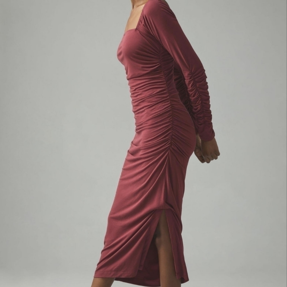 Anthropologie Wine Ruched Square Neck Mini Dress XL Petite NWT - Picture 6 of 7